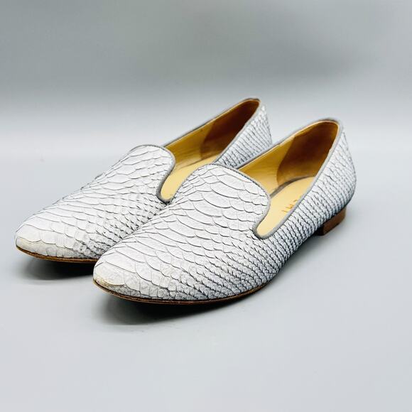 M.Gemi Shoes Womens EU 35.5 US 5.5 Gray Python Embossed Leather Loafers Italy - Picture 4 of 13
